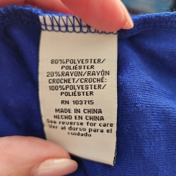 Zac & Rachel Blue Swiss Dot 3/4 sleeve blouse Womens sz 1X work fall corp core - Picture 6 of 7